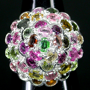 Пирамидальное кольцо с разноцветными турмалинами