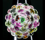 Пирамидальное кольцо с разноцветными турмалинами Серебро 925