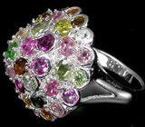 Пирамидальное кольцо с разноцветными турмалинами Серебро 925