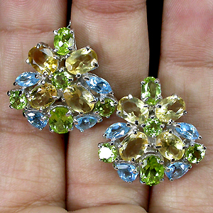 Замечательные серьги с перидотами, топазами и цитринами