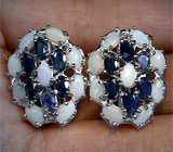 Серьги с белыми solid опалами и сапфирами Серебро 925