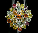 Праздничное кольцо с разноцветными сапфирами Серебро 925