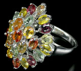 Праздничное кольцо с разноцветными сапфирами Серебро 925