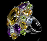 Массивное кольцо с самоцветами Серебро 925