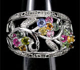 Ажурное кольцо с разноцветными турмалинами Серебро 925