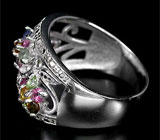 Ажурное кольцо с разноцветными турмалинами Серебро 925