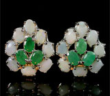 Серьги с белыми solid опалами и изумрудами Серебро 925
