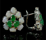 Серьги с белыми solid опалами и изумрудами Серебро 925