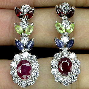 Серьги с рубинами и сапфирами