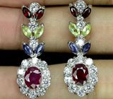 Серьги с рубинами и сапфирами Серебро 925