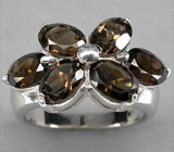 Элегантное кольцо с дымчатыми топазами Серебро 925