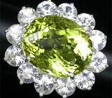 Кольцо с цитрином "зеленое золото" и крупными цирконами Серебро 925