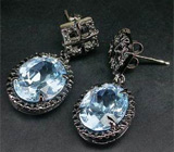 Серьги из черненого серебра с голубыми топазами Серебро 925