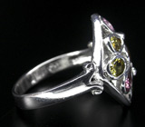 Изящное кольцо с разноцветными турмалинами Серебро 925