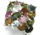 Яркое кольцо с разноцветными турмалинами Серебро 925