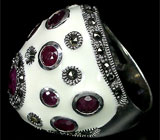 Массивное кольцо с пурпурными сапфирами и эмалью Серебро 925