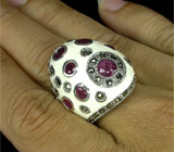 Массивное кольцо с пурпурными сапфирами и эмалью Серебро 925