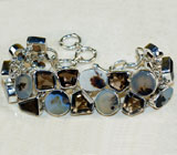 Браслет с пейзажными агатами и дымчатыми топазами Серебро 925