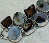 Браслет с пейзажными агатами и дымчатыми топазами Серебро 925