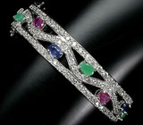 Элегантный браслет с сапфирами и изумрудами Серебро 925