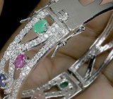 Элегантный браслет с сапфирами и изумрудами Серебро 925