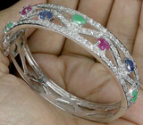 Элегантный браслет с сапфирами и изумрудами Серебро 925