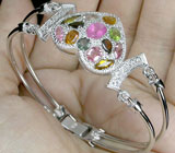 Замечательный браслет с разноцветными турмалинами Серебро 925