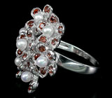 Прелестное кольцо с жемчугом и гранатами Серебро 925