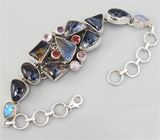 Браслет с петерситами, гранатами, аметистами и лунным камнем Серебро 925