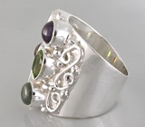 Широкое кольцо с самоцветами Серебро 925