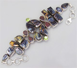 Браслет с петерситами, родолитами гранатами и перидотами Серебро 925