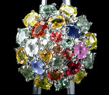 Праздничное кольцо с разноцветными сапфирами Серебро 925