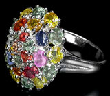 Праздничное кольцо с разноцветными сапфирами Серебро 925