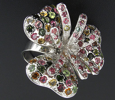 Кольцо с разноцветными турмалинами