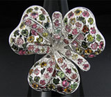 Кольцо с разноцветными турмалинами Серебро 925