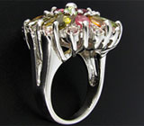 Яркое кольцо с турмалинами, топазами и перидотами Серебро 925