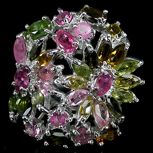 Великолепное кольцо с разноцветными турмалинами