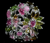 Великолепное кольцо с разноцветными турмалинами Серебро 925