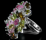 Великолепное кольцо с разноцветными турмалинами Серебро 925