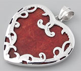 Кулон-сердце с красным кораллом Серебро 925