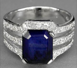 Кольцо с крупным синим сапфиром Серебро 925