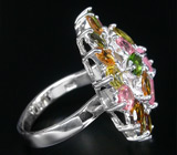 Великолепное кольцо с разноцветными турмалинами Серебро 925
