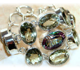 Браслет с великолепным мистик-топазом и зелеными аметистами Серебро 925