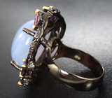 Серебряное кольцо с халцедоном 25+ карат, аметистом, родолитами, цитрином и розовыми турмалинами Серебро 925