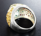 Серебряное кольцо с кристаллическим эфиопским опалом, разноцветными сапфирами и хризопразом Серебро 925