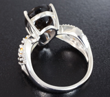 Серебряное кольцо c дымчатым кварцем и желтыми сапфирами Серебро 925