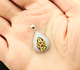 Симпатичный серебряный кулон с редкими желтыми сапфирами Серебро 925