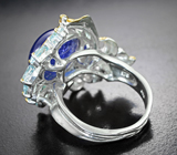 Серебряное кольцо с насыщенным танзанитом 16,43 карата, голубыми топазами и цитринами Серебро 925