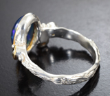 Серебряное кольцо с кристаллическим черными опалом и перидотами Серебро 925