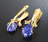 Золотые серьги с насыщенными сине-фиолетовыми танзанитами 6,31 карата и бриллиантами